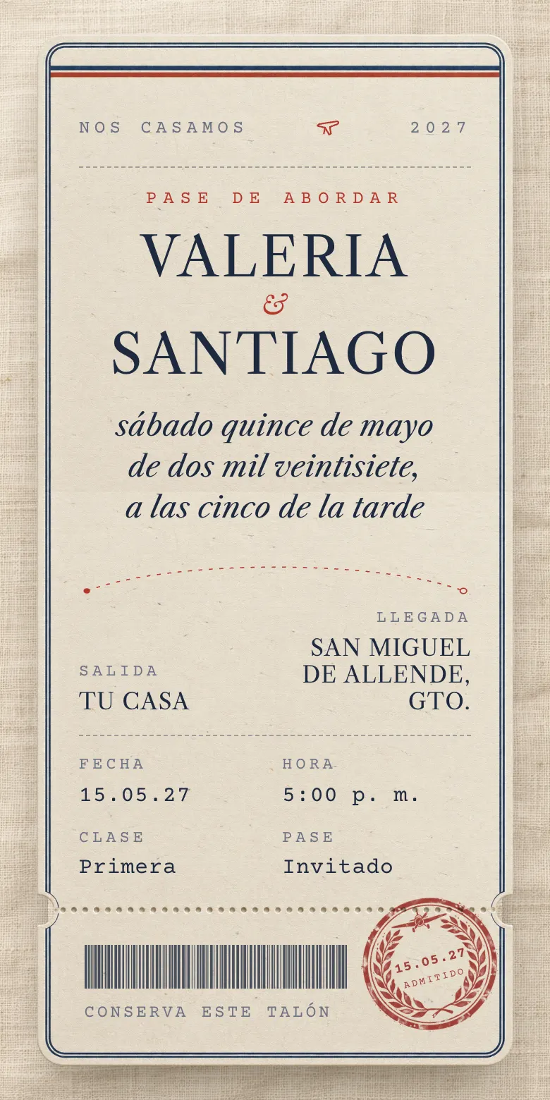 Plantilla Pasaporte de invitación digital para boda